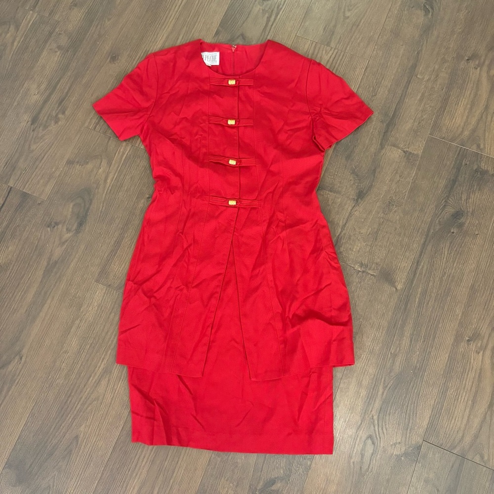 Vintage Red Front Button Yves Cossette Depece Mode Dress Size 4